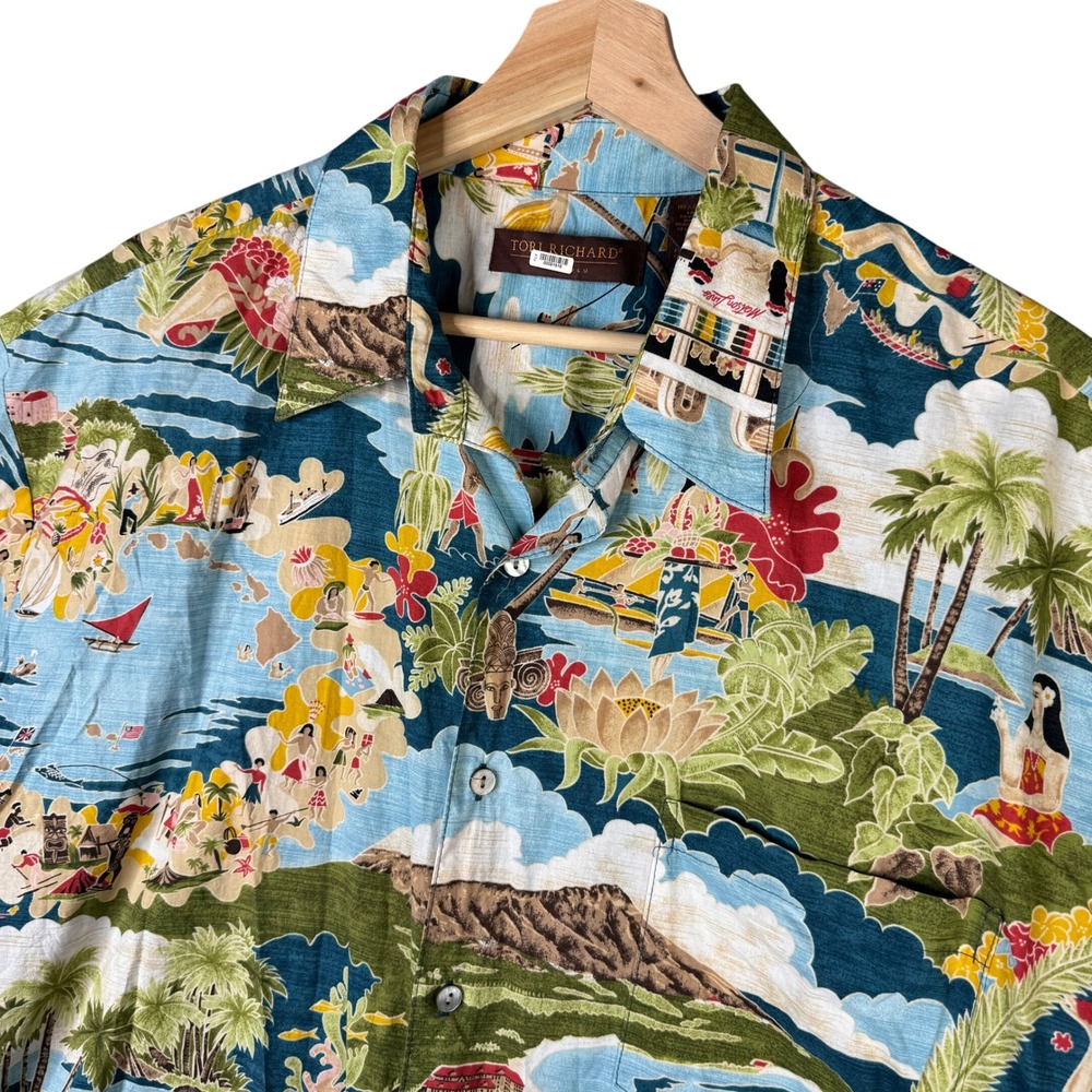 Tori Richard Waikiki Scenic Map Hawaiian Aloha Shirt Cotton Lawn XL 0300 1771
